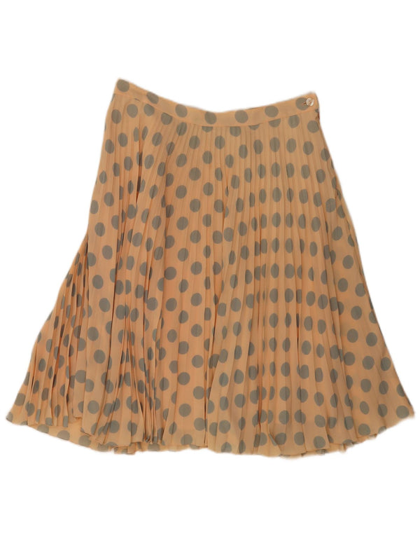 Vintage Kvinder Højtalje Plisseret A-Line Nederdel IT 48 XL W30 Beige Polka Dot