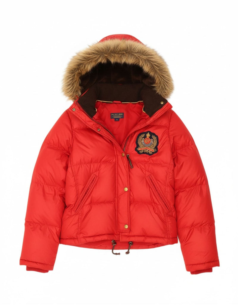 RALPH LAUREN Womens Hooded Padded Jacket UK 14 Medium Red Polyester Vintage Ralph Lauren and Second-Hand Ralph Lauren from Messina Hembry 