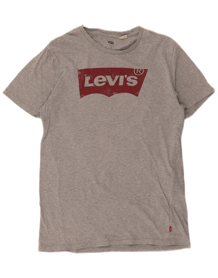 LEVI'S Herre grafisk T-shirt top mellemgrå flækket bomuld