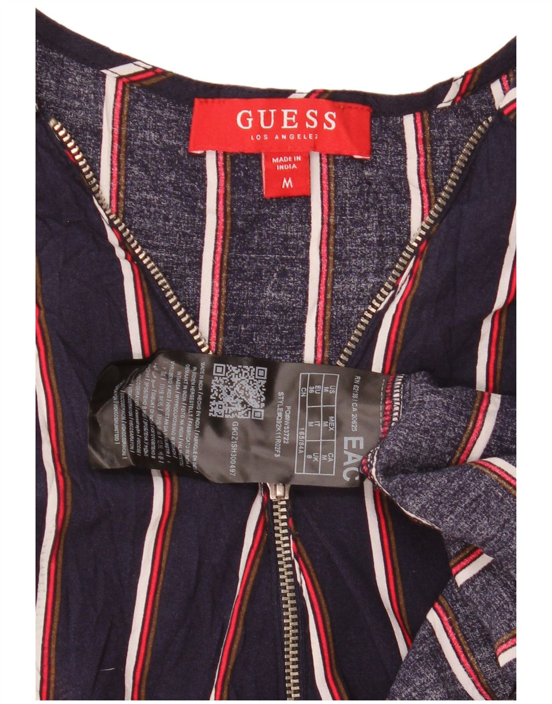 Guess Dame Ærmeløs Basiskjole UK 12 Mellem marineblå stribet viskose
