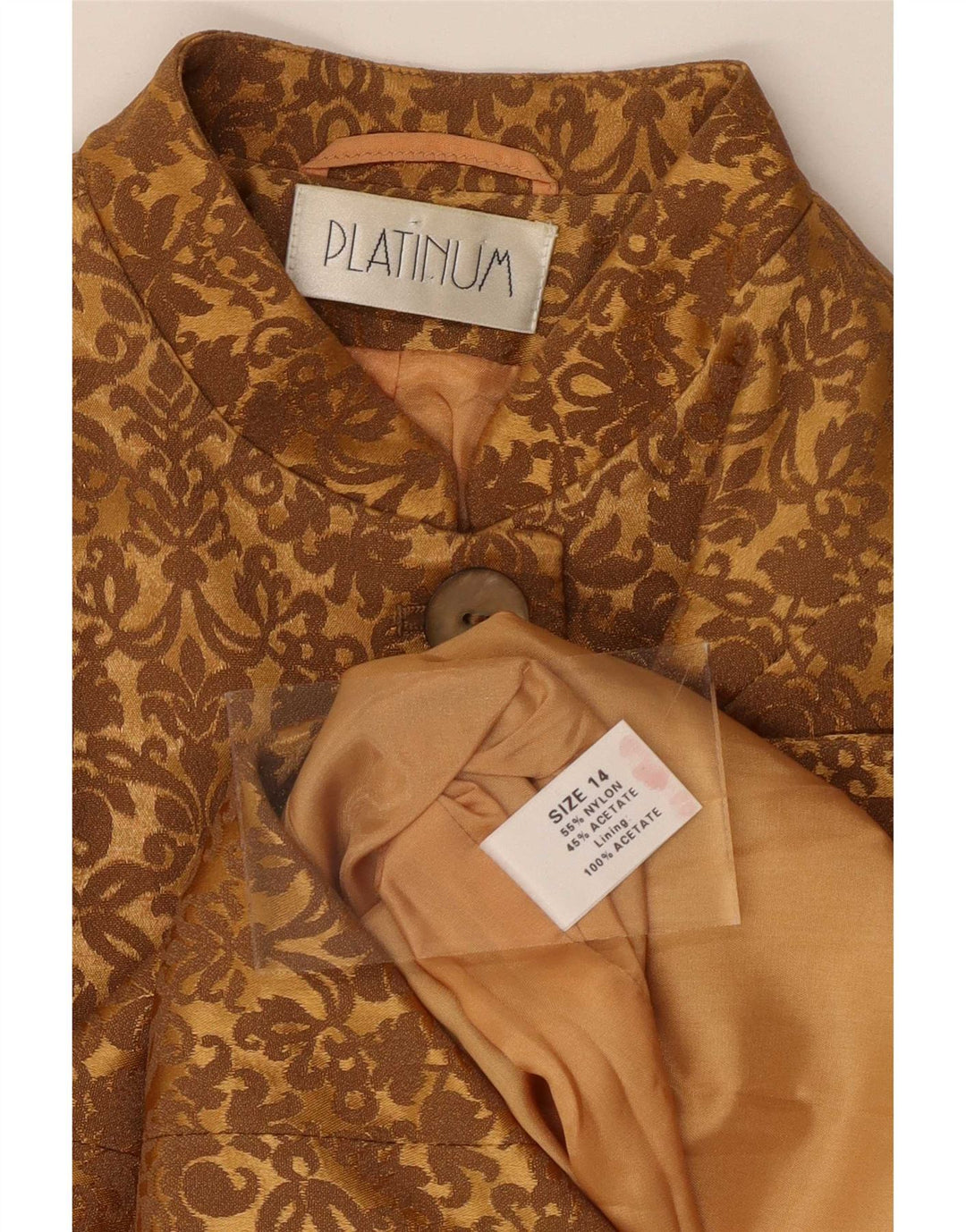 Vintage Dame 5-knaps Blazer Jacket UK 14 Medium Gold Paisley Nylon