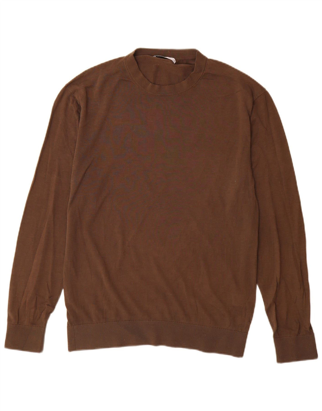Zara Herre sweater med rund hals, medium brun bomuld
