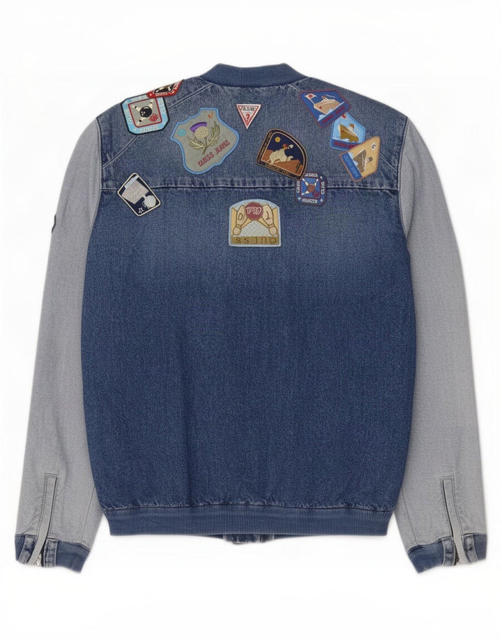 Guess Kvinders Grafisk Oversized denimjakke UK 8 Lille Blå Bomuld