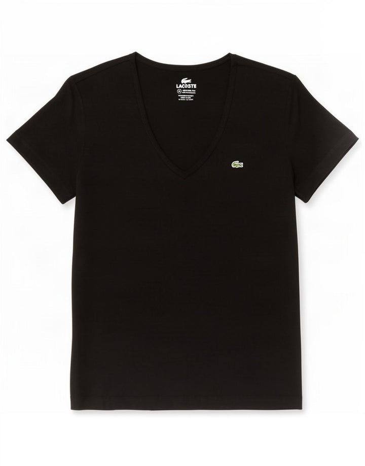 Lacoste Dame T-Shirt Top Størrelse 42 Stor Sort Bomuld