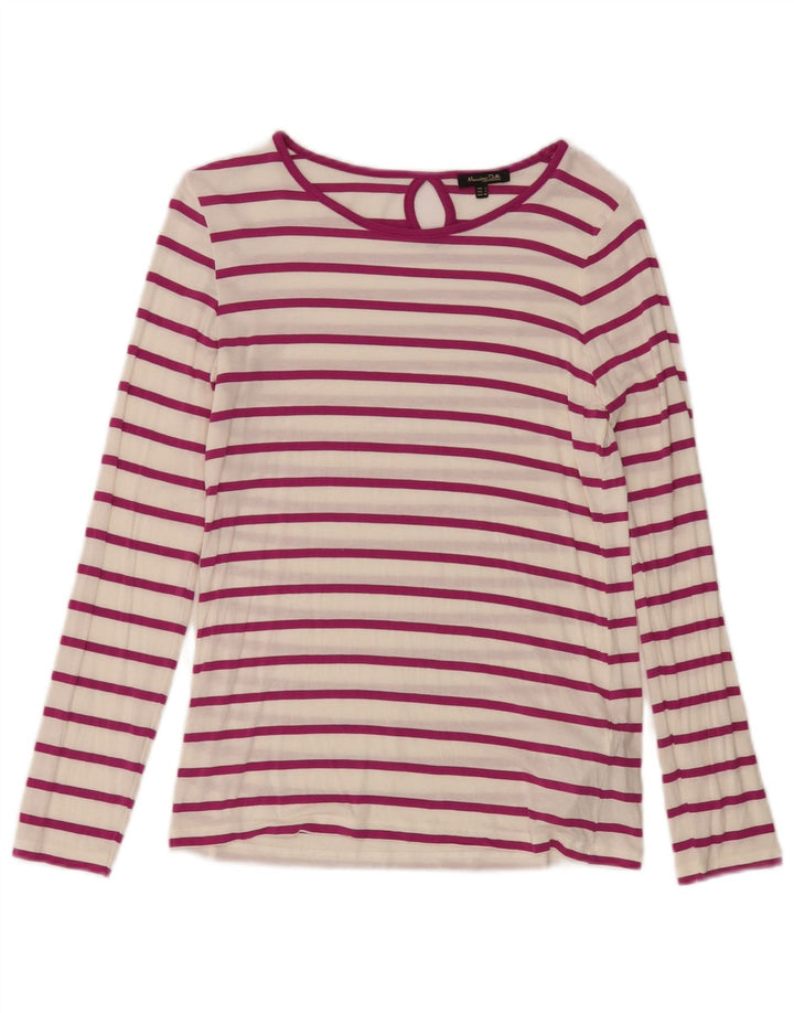 Massimo Dutti Dame Top Langærmet UK 10 Lille Hvid Stribet Modal