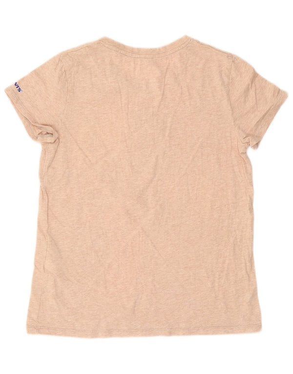Levi's Grafisk T-shirt top til kvinder UK 12 Medium Beige Flecked Bomuld