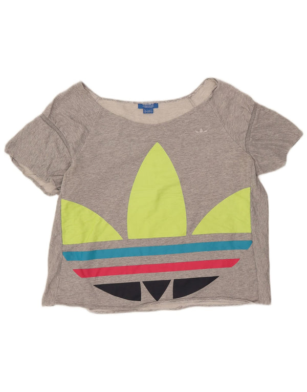 Adidas Womens Crop Oversized grafisk T-shirt-top UK 16 Large Grey Flecked