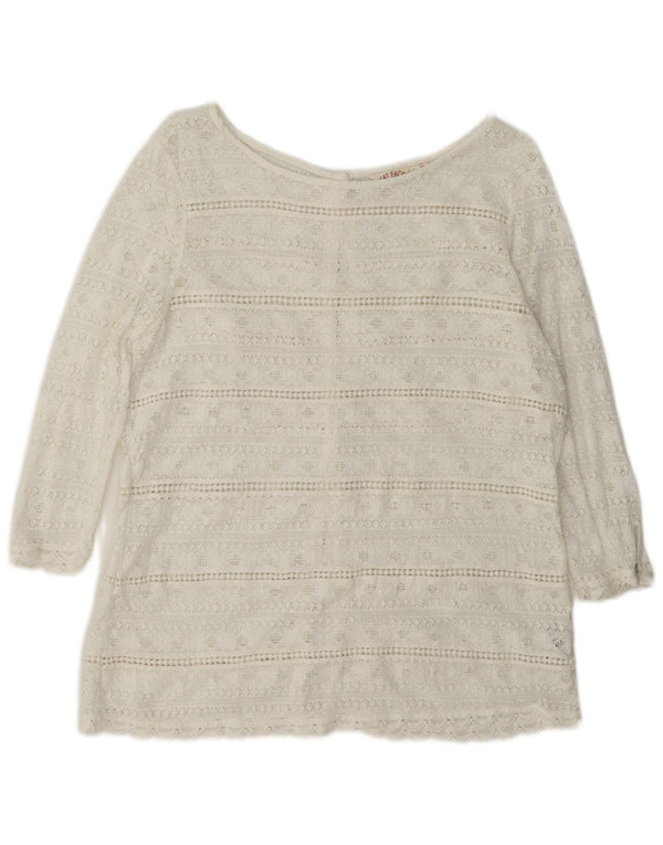 Fat Face Dame Gennemsigtig Skjorte Bluse UK 12 Medium Hvid Bomuld