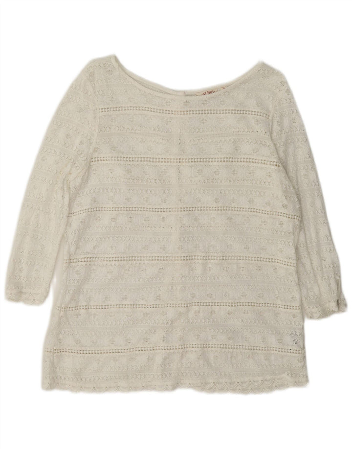 Fat Face Dame Gennemsigtig Skjorte Bluse UK 12 Medium Hvid Bomuld