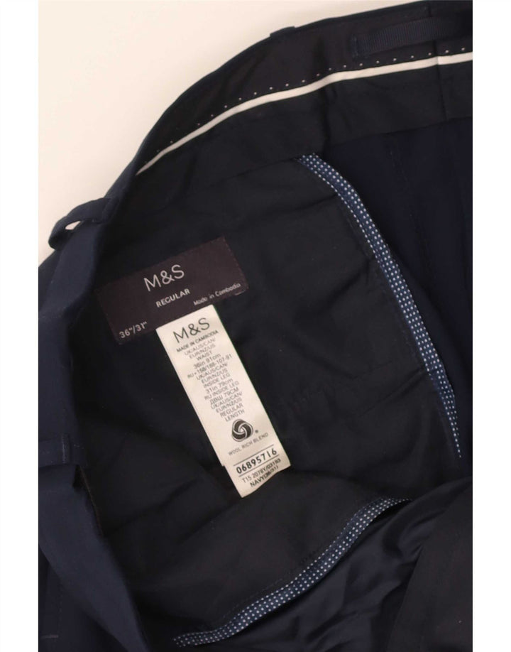 Marks & Spencer Herre Regular Fit Casual Bukser W36 L31 Marineblå Uld