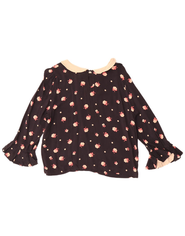 Topshop Womens Crop 3/4-ærmet bluse Top UK 14 Large Black Floral