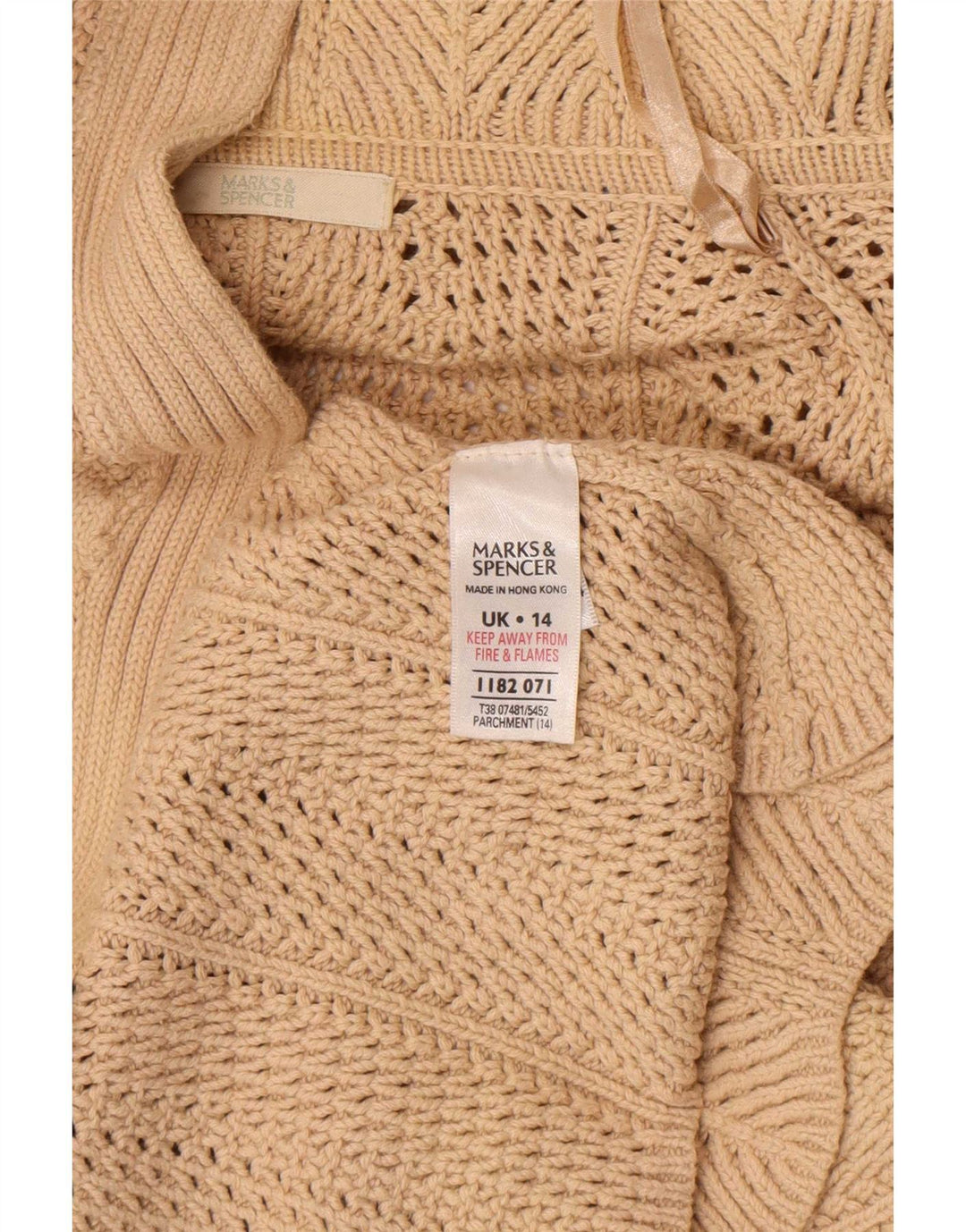 Marks & Spencer Dame Longline Åben Cardigan Sweater UK 14 Large Beige