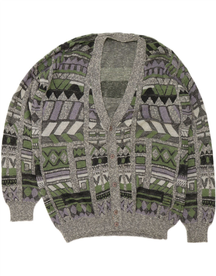VINTAGE Herre Cardigan Sweater 2XL Flerfarvet Geometrisk