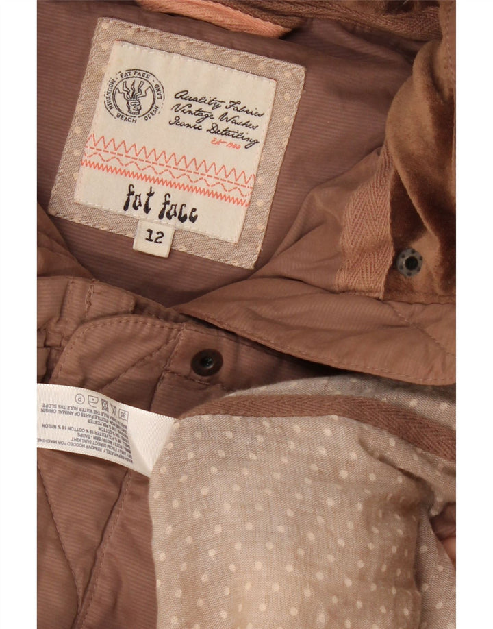 Fat Face Dame Hætte Polstret Gilet UK 12 Medium Brun Polyester