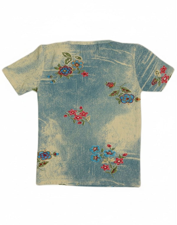 Vintage T-shirt til piger 9-10 år Medium blå blomster bomuld