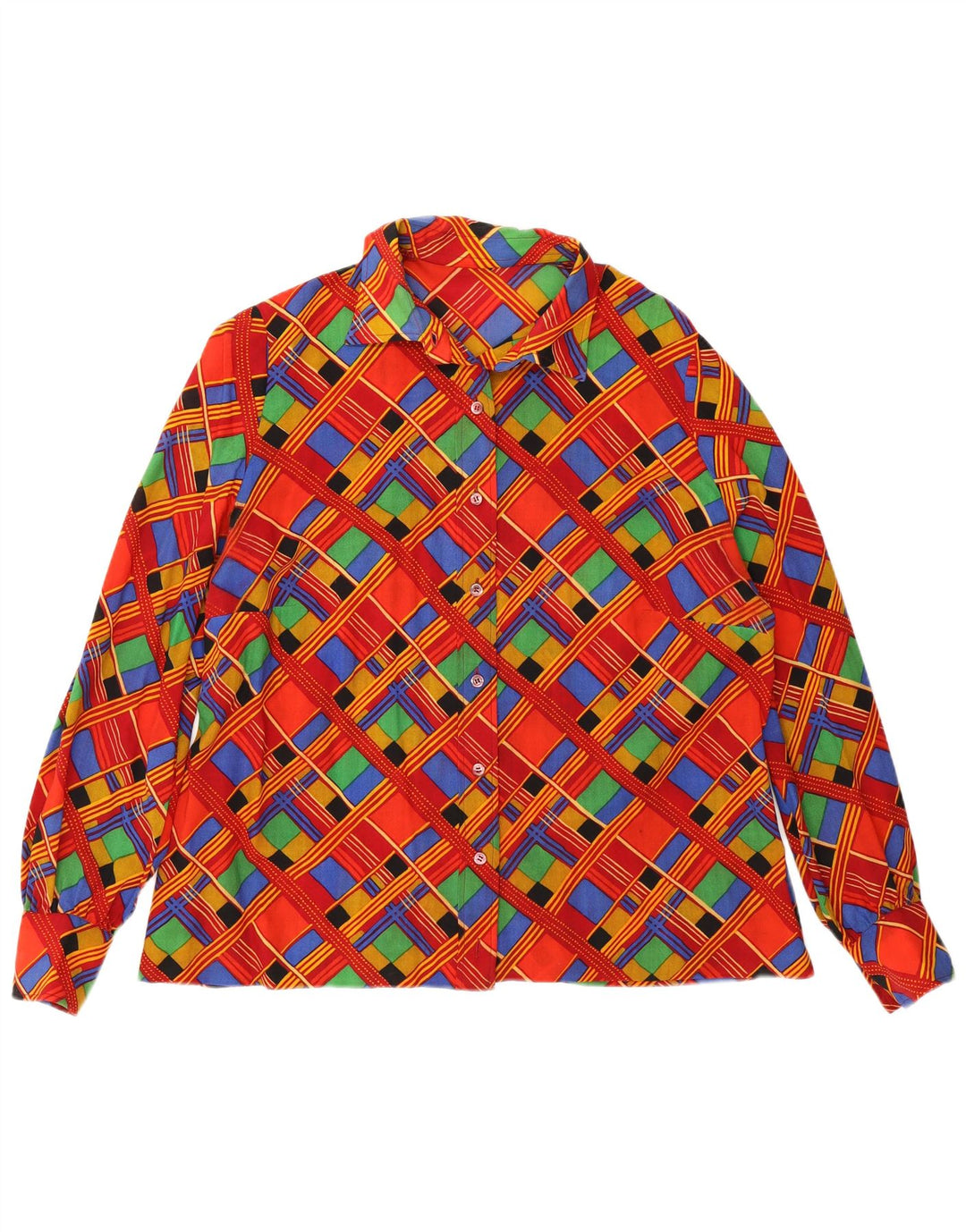 Vintage Dameskjorte UK 16 Stor Rød Geometrisk