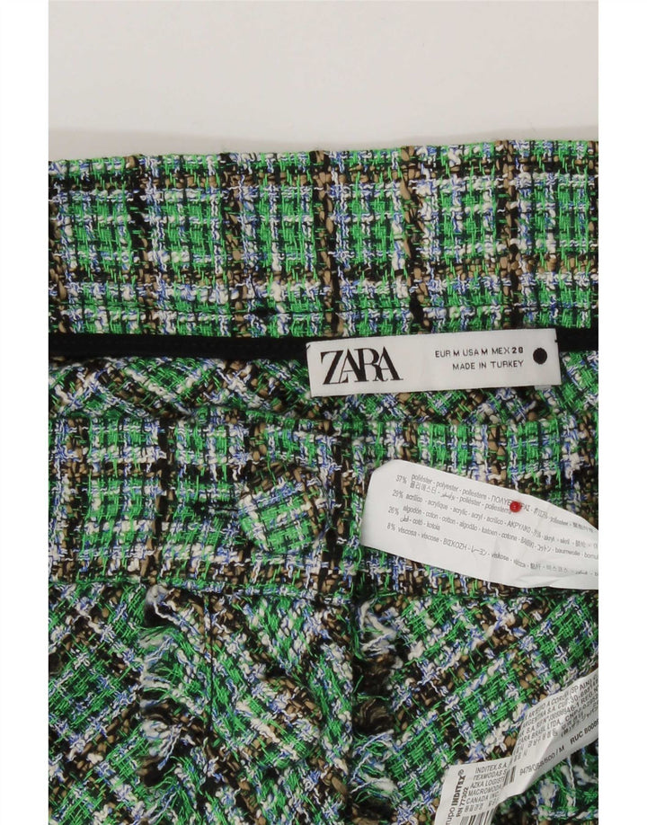 Zara A-line nederdel med høj talje til kvinder Medium W28 Grøn ternet polyester
