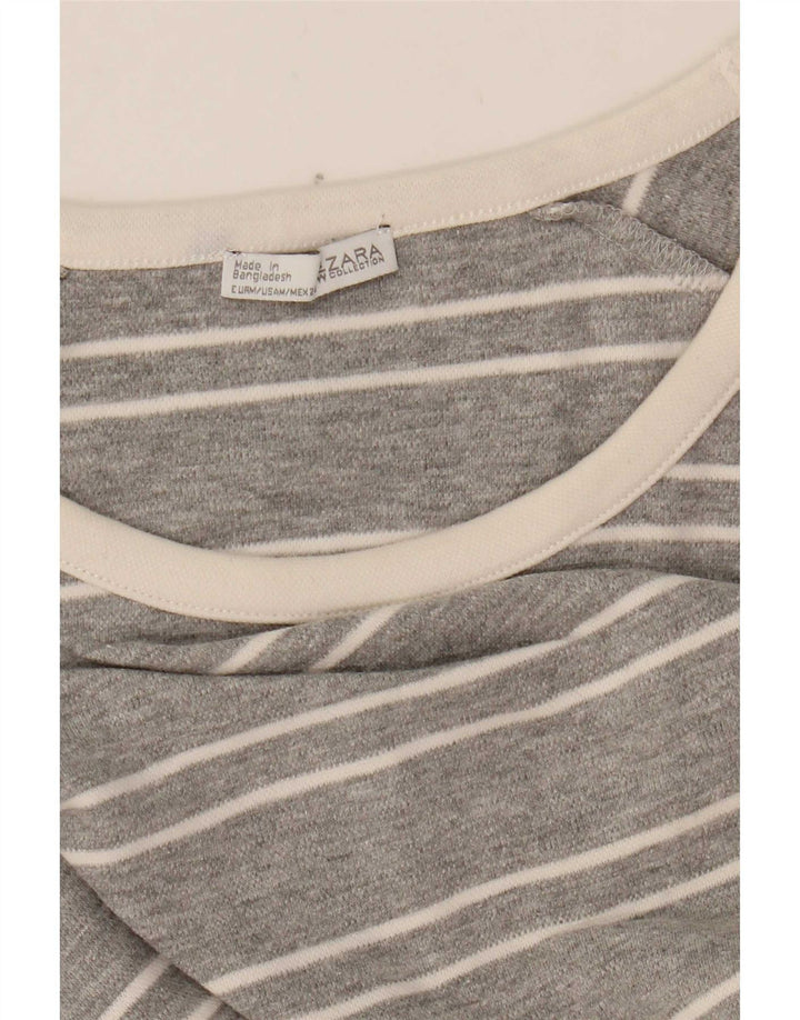 Zara Dame Top Langærmet UK 14 Medium Grå Stribet