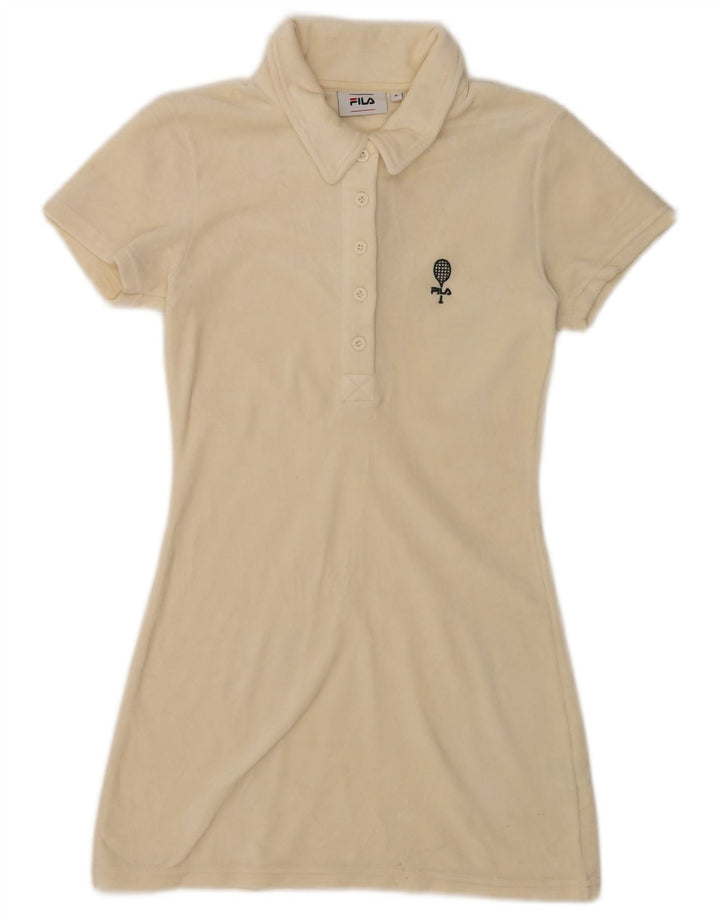 Fila Dame Velour Polo Dress UK 10 Small Off White Polyester