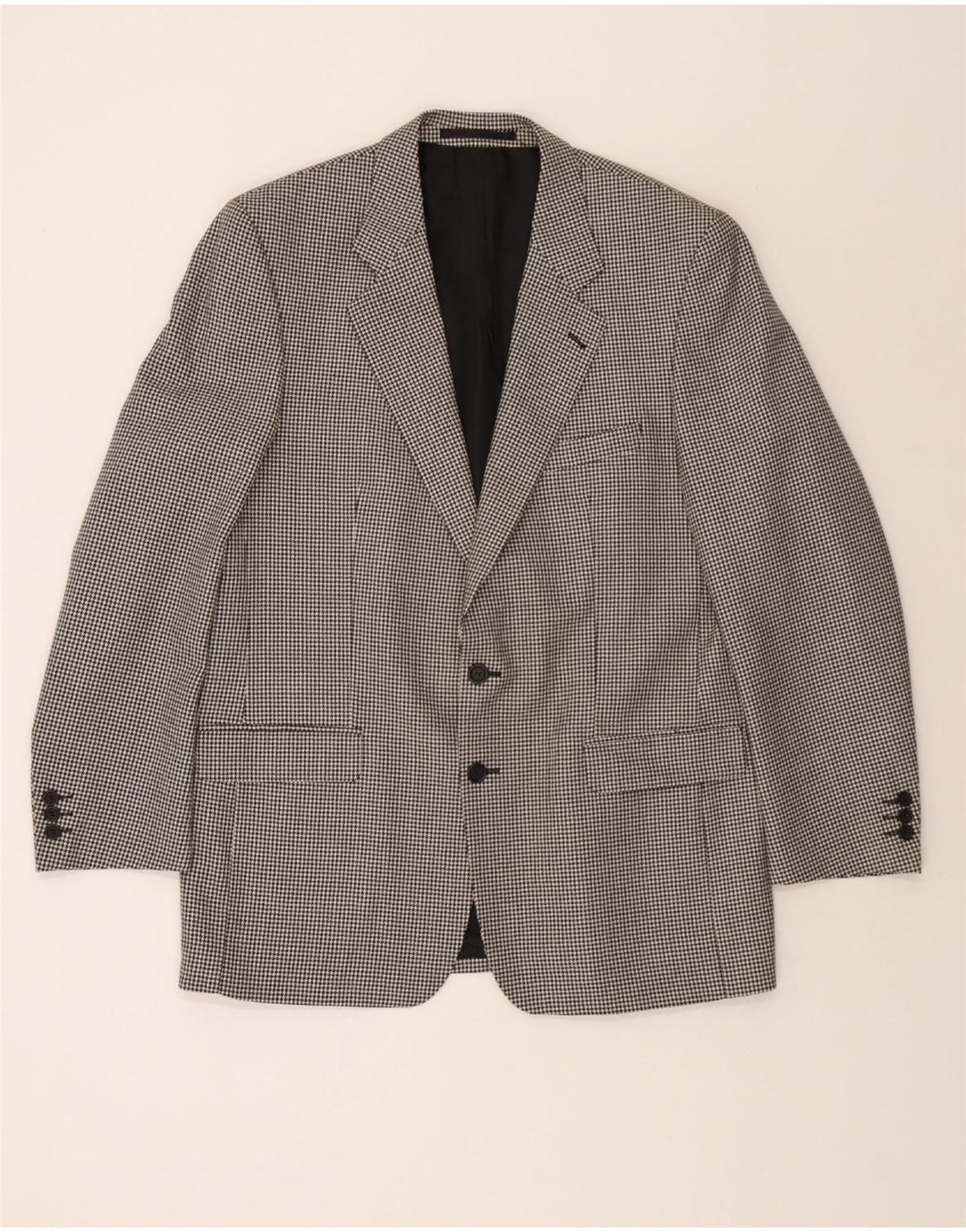 DOUGLAS Mens 2 Button Blazer Jacket IT 54 2XL Grey Houndstooth Virgin Wool Vintage Douglas and Second-Hand Douglas from Messina Hembry 