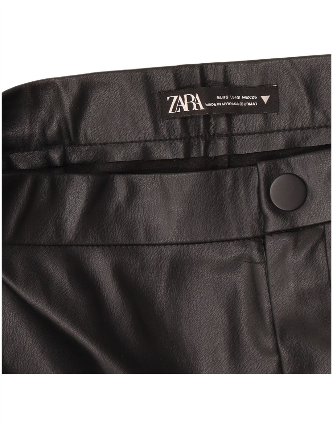 Zara Dame Slim Faux Læder Bukser Small W26 L34 Sort