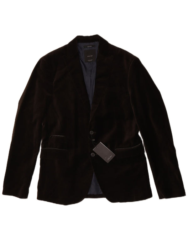 Zara Herre 2-knaps Velour Blazer Jakke EU 50 Medium Brun Polyester