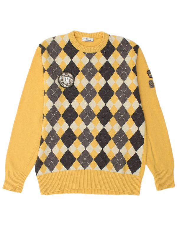 Tom Tailor Herre Crew Neck Jumper Sweater Large Yellow Argyle/Diamond