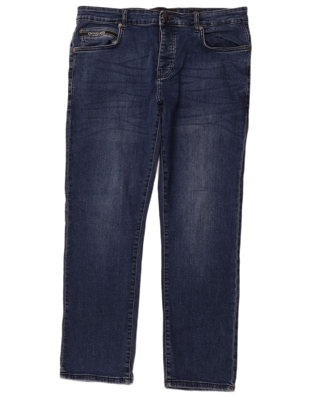 CROSSHATCH Dame Princed Straight Jeans W36 L30 Blå Bomuld