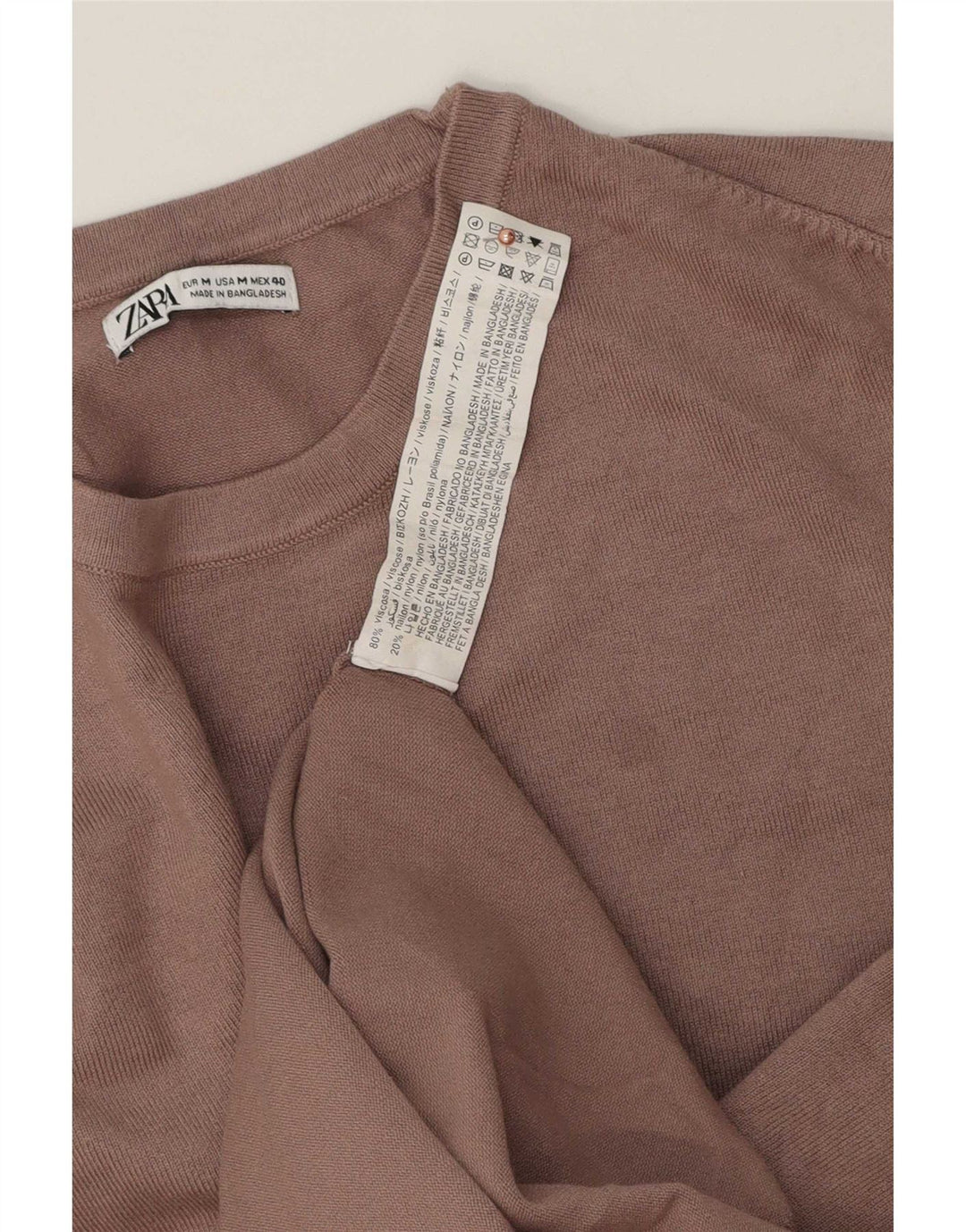 Zara Herre sweater med rund hals, medium brun viskose