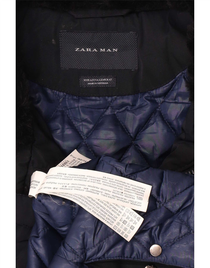 ZARA Herre Military Jacket UK 40 Large Navy Blue Polyester