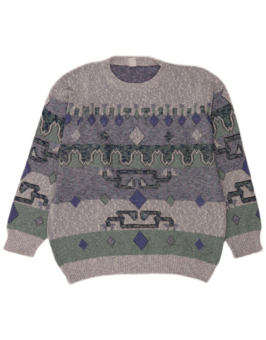 Vintage herre rund hals sweater stor blå geometrisk