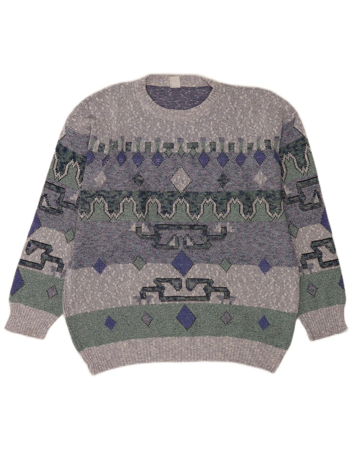 Vintage herre rund hals sweater stor blå geometrisk