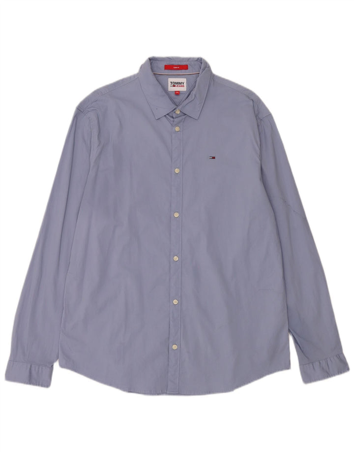 Tommy Jeans Herre Slim Fit skjorte 2XL blå bomuld