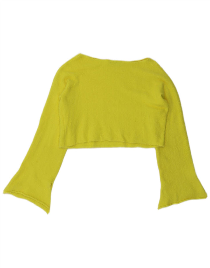 Zara Womens Crop Top Langærmet UK 14 Medium Gul Nylon