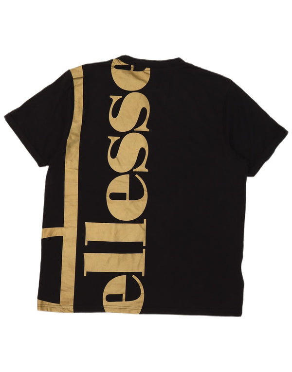 Ellesse Herre Grafisk T-Shirt Top Medium Sort Bomuld