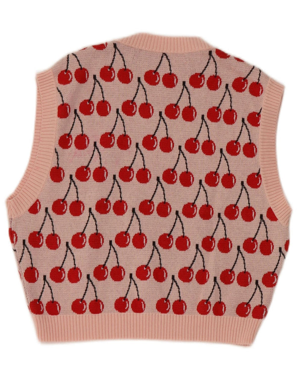 Benetton Dame abstrakt mønster Crop Vest Tank Top UK 12 Medium Pink