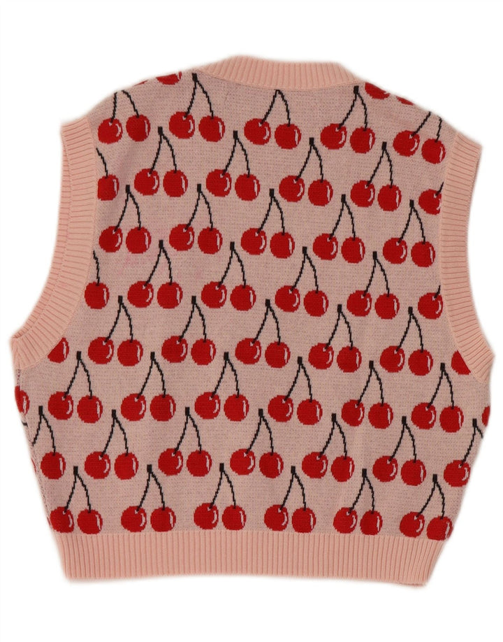 Benetton Dame abstrakt mønster Crop Vest Tank Top UK 12 Medium Pink