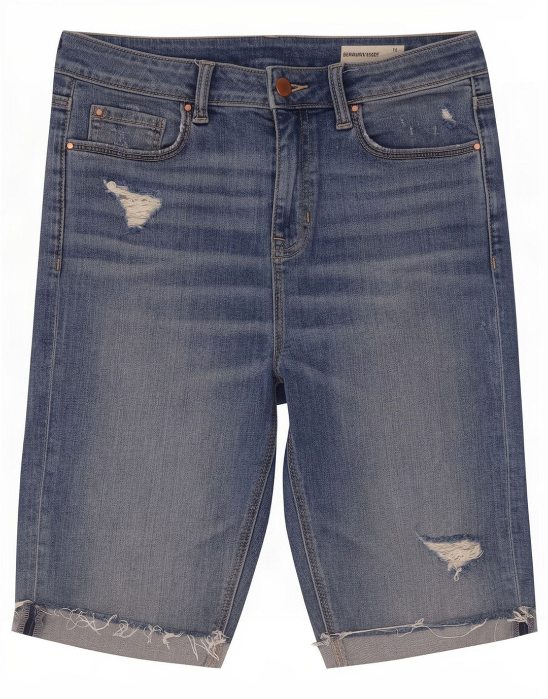 Marks & Spencer Kvinder Distressed Bermuda Shorts UK 12 Medium W30 Blue