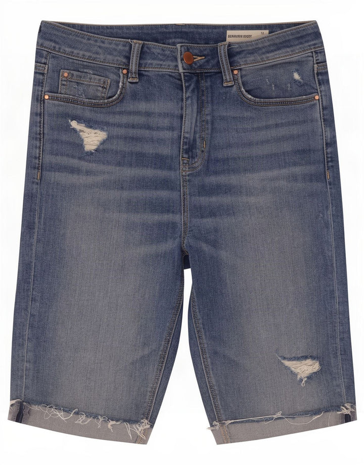 Marks & Spencer Kvinder Distressed Bermuda Shorts UK 12 Medium W30 Blue