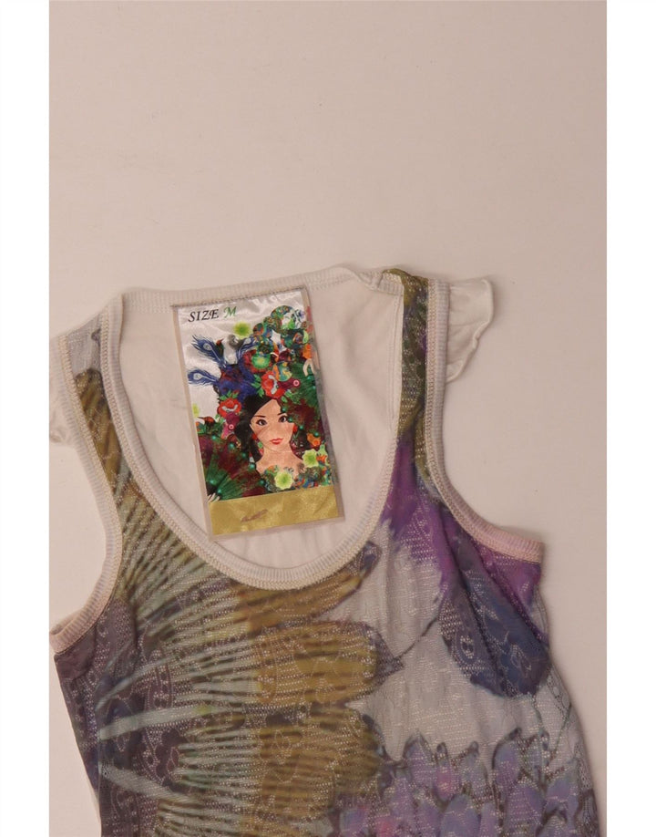 Desigual Kvinders Grafisk Vest Top UK 12 Medium Multicolored Floral
