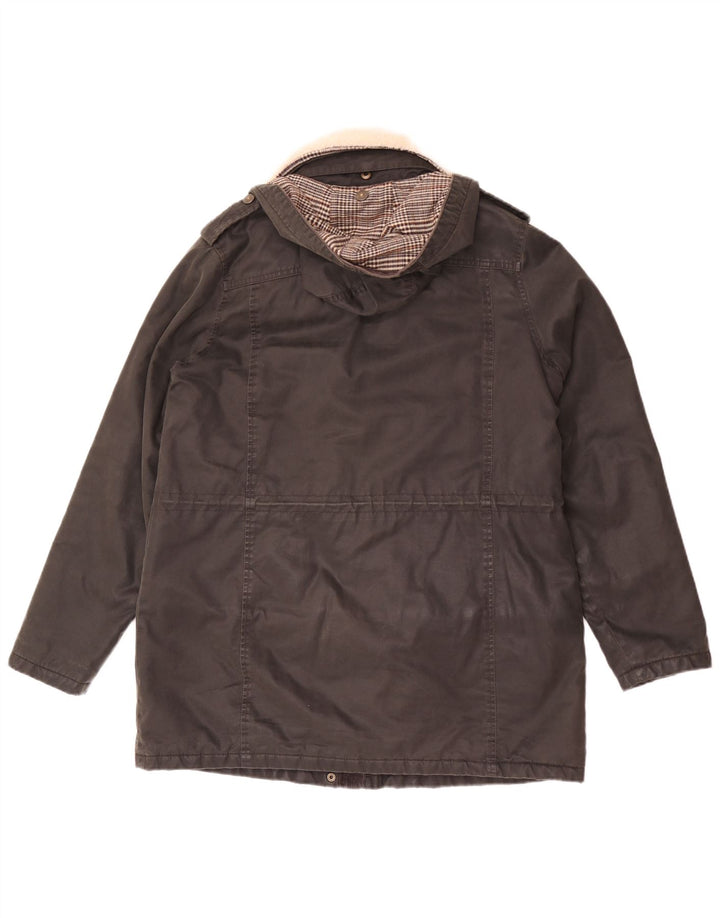 Fat Face Dame Hooded Parka Jacket UK 12 Medium Sort Bomuld