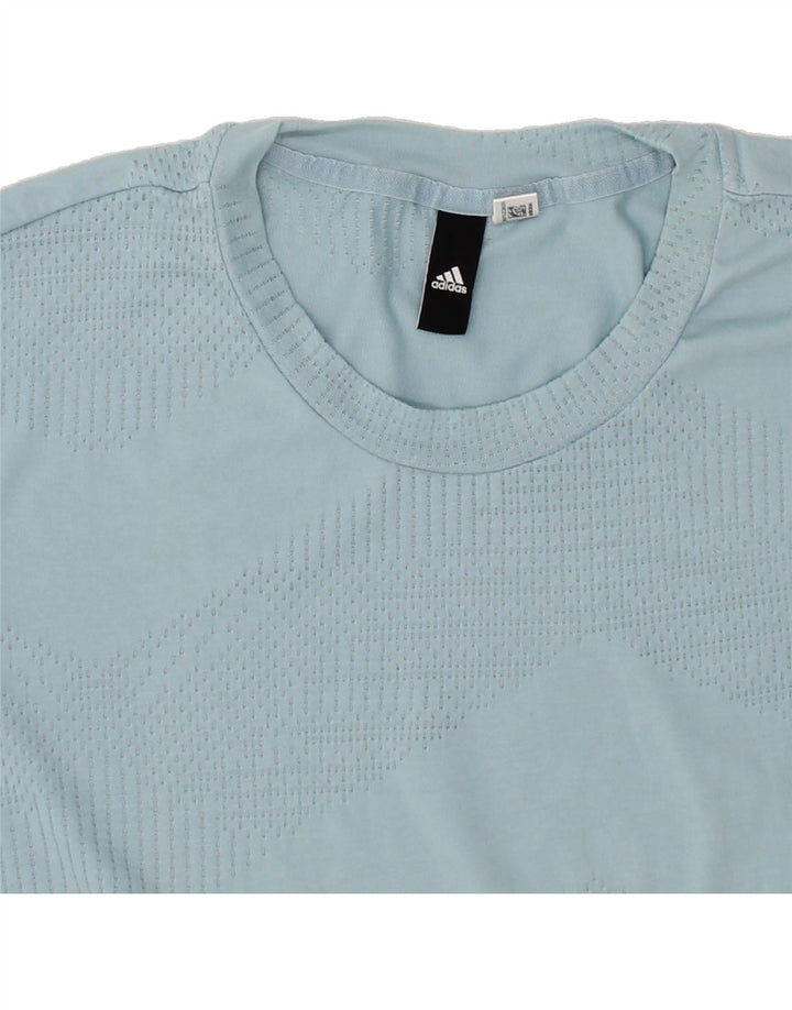 ADIDAS Mens T-Shirt Top Medium Blue Geometric Vintage Adidas and Second-Hand Adidas from Messina Hembry 
