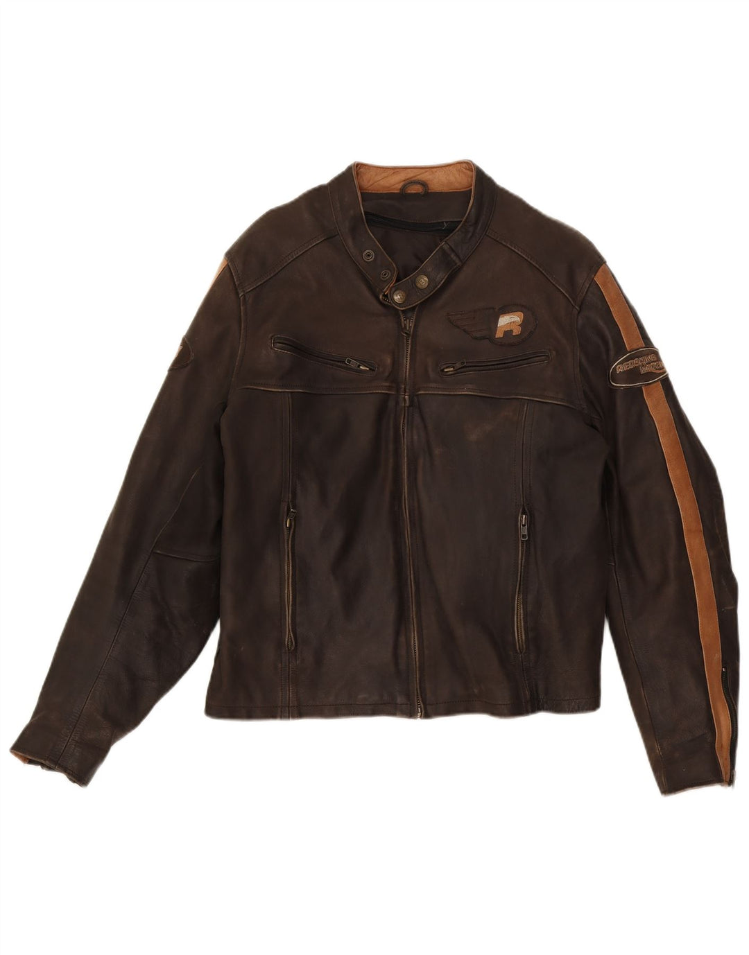 Redskins Herre Motorstyle Læder Biker Jacket UK 40 Large Brown Colourblock