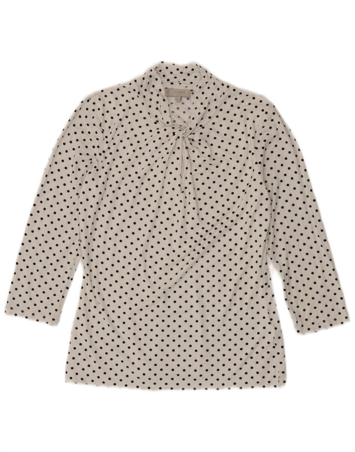 HOBBS Dame Front Tie 3/4 ærmet bluse Top UK 10 Small White Polka Dot