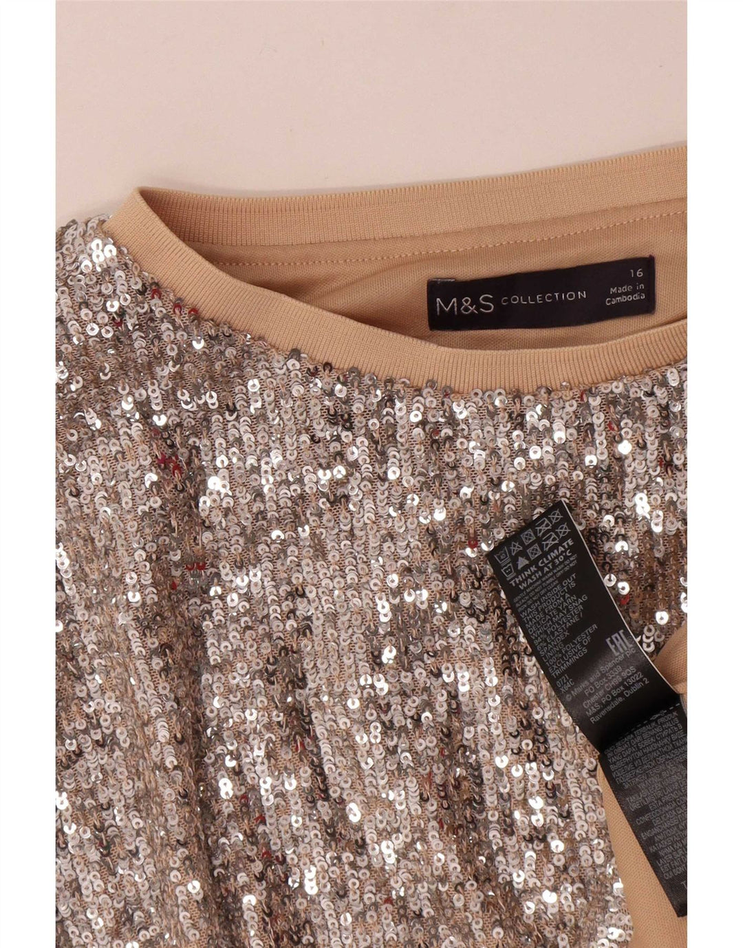 Marks & Spencer Dame Pailletter Oversized bluse Top UK 16 Large Silver