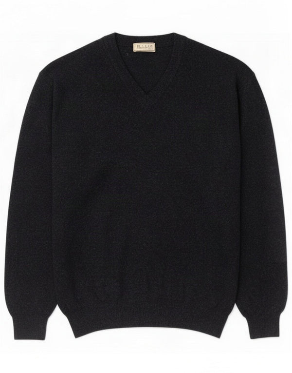 Rifle Mens V-Neck Jumper Sweater Small Grey Wool