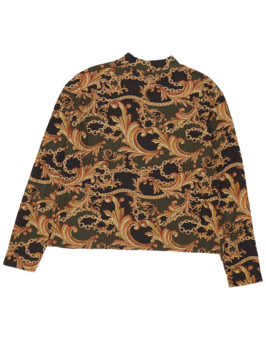 Zara Dame Langærmet Bluse Top UK 14 Medium Khaki Paisley Polyester