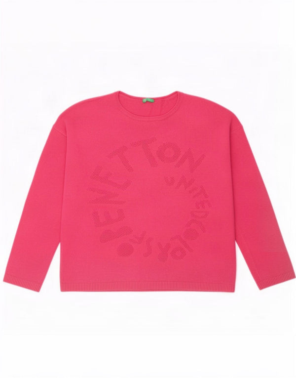 Benetton Girls Graphic Crop Boat Neck Jumper Sweater 10-11 år XL Pink