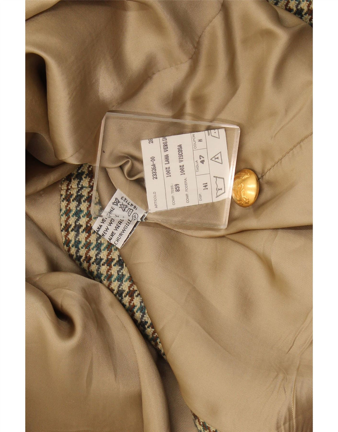 Vintage Dame 2-knaps blazerjakke IT 47 Stor Grøn Houndstooth Uld