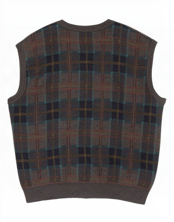 Vintage herre ærmeløs cardigan sweater IT 54 XL Grå ternet uld